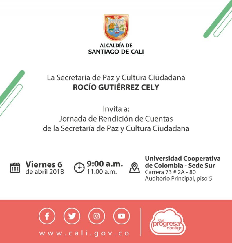 Secretaría de Paz y Cultura Ciudadana rendirá cuentas a los caleños el 6 de abril